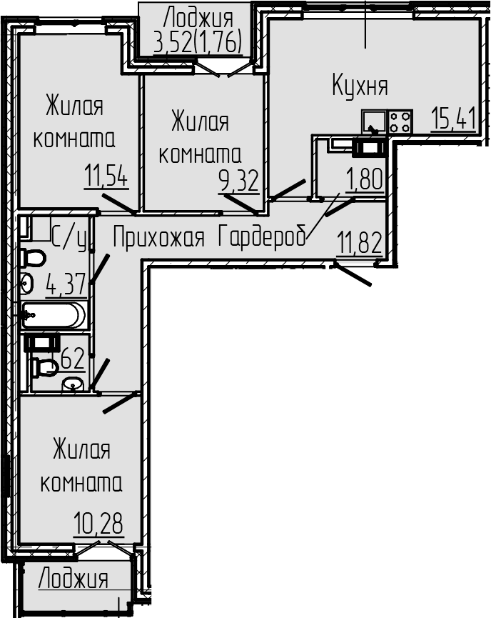 3-комнатная квартира 69.46 м², 7/8 эт., ЖК «SERTOLOVO PARK»